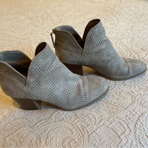Fergalicious Taupe Perforated Suede Ankle Booties